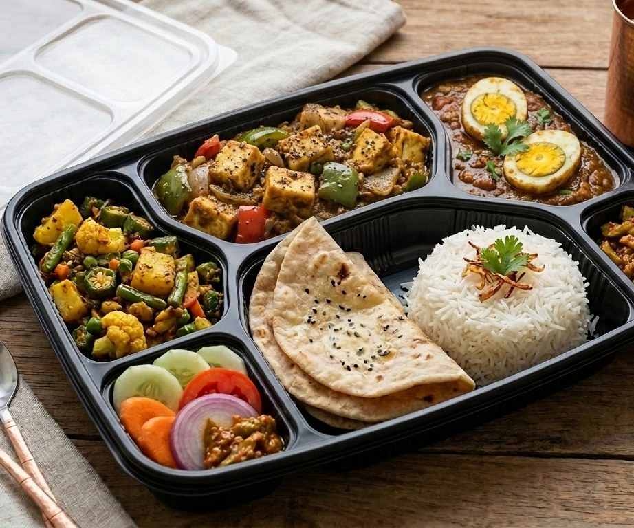 A WowZayka egg meal tray, packed and sealed for delivery